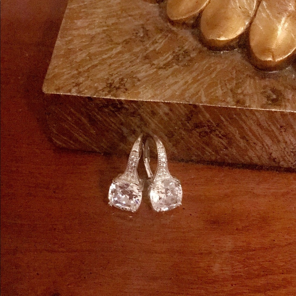 Square cut rhinestone earrings with clasp